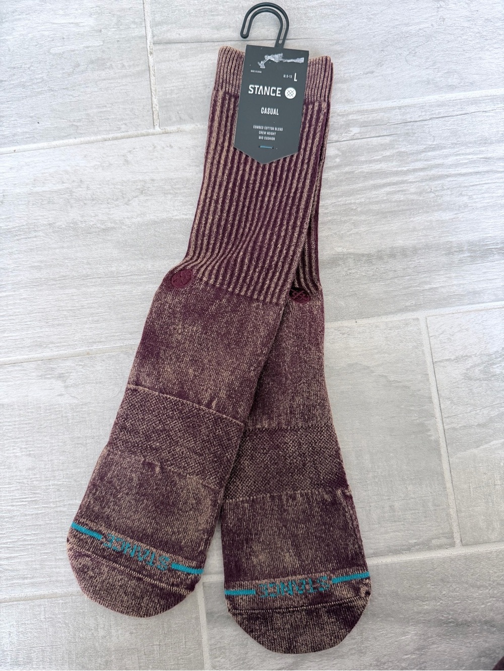 Stance Men's Casual Maroon Crew Socks with Teal Accent - Picture 1 of 3